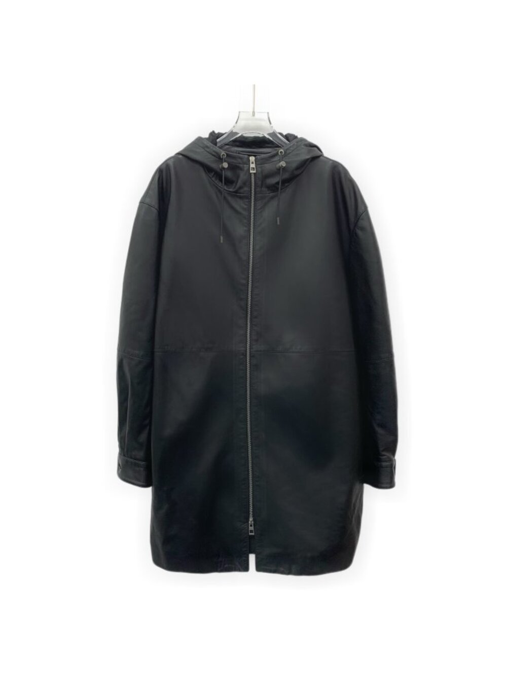 Loewe Black Embossed Logo Lambskin Hooded Leather Jacket